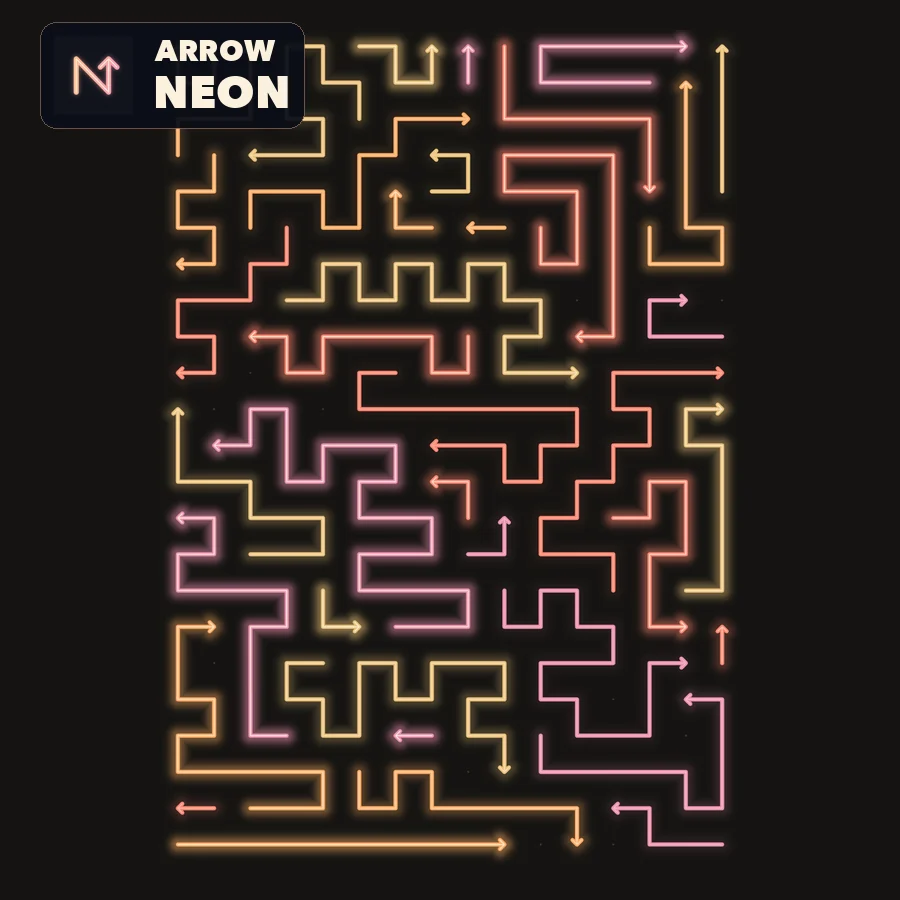 Actual Neon Grid puzzle with densely interwoven amber and rose arrows