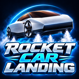 Rocket Car Landing’s silver flying car with blue rocket flames