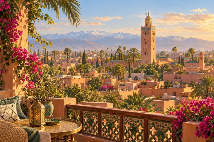Word Porch’s imagined Marrakesh courtyard, with warm colors and inviting places to sit.
